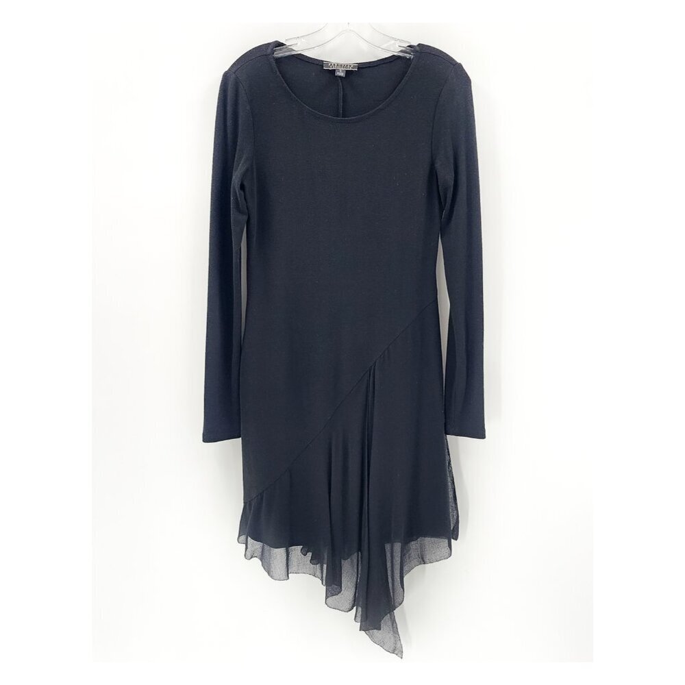 PERUVIAN CONNECTION Black‎ Long Sleeve Asymmetrical Overlay Stretch Dress